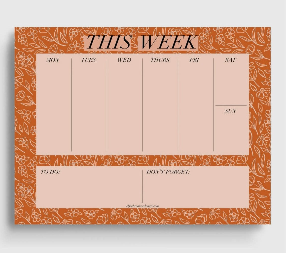 Terracotta Floral Weekly Planner Notepad 8.5x11in