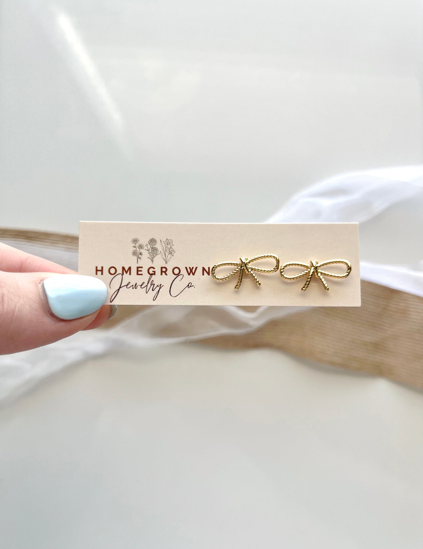 Tied Ribbon Bow Studs (Gold Filled)