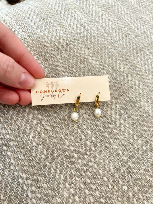 Thick Gold Huggie Pearl Drops