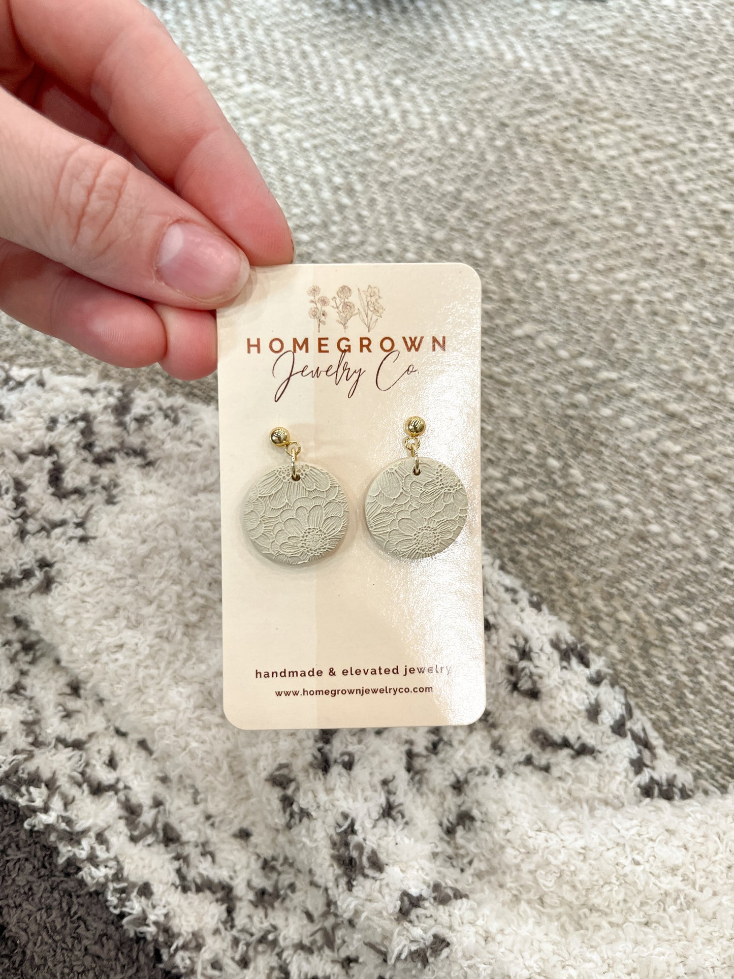 Stamped Tan Floral Circle Drops