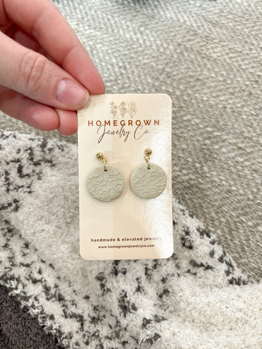 Stamped Tan Floral Circle Drops