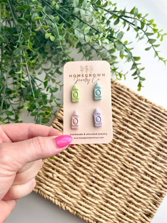 Mismatched Crayon Studs