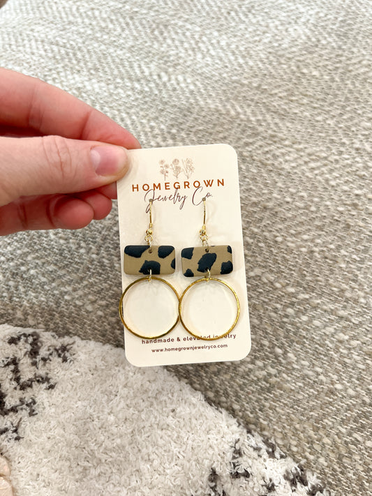 Leopard & Gold Circle Drops