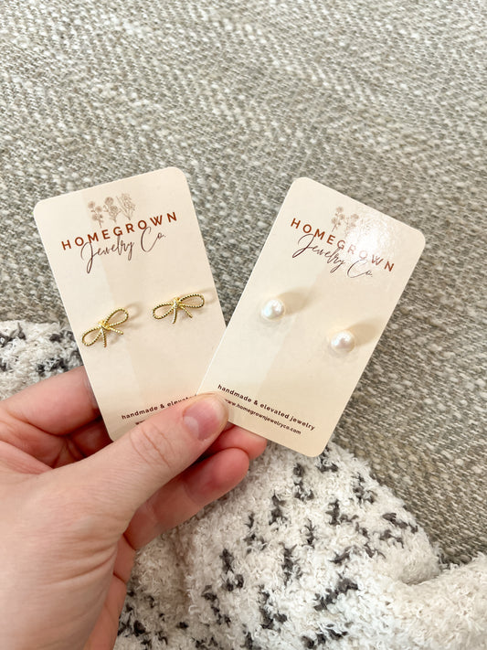 PREORDER Gold-Filled Bow & Pearl Studs