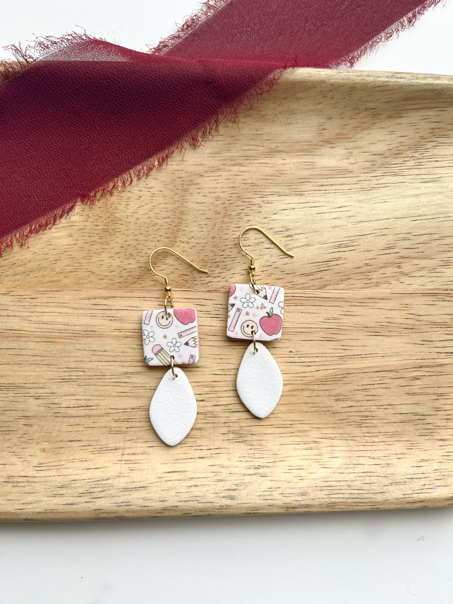 NEW White Pencil Pattern Dangles