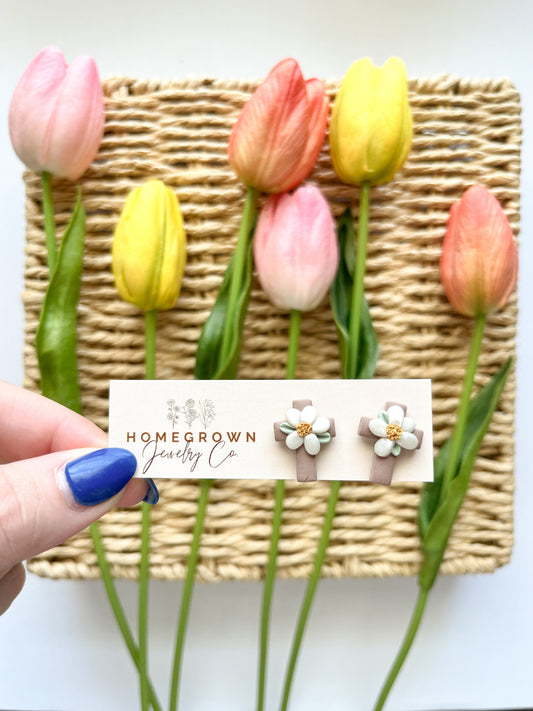 Cross with Flower Studs